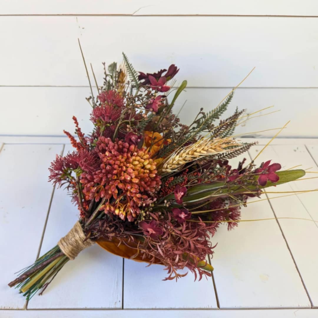 Artificial Fall Wedding Bouquets, Bridal Bouquet with Dark Burgundy Silk Flower Cosmos and Wheat, Moody Wedding Bouquet for Bride and Bridesmaids, Natural Boutonniere, Dark Moody Wedding Flowers