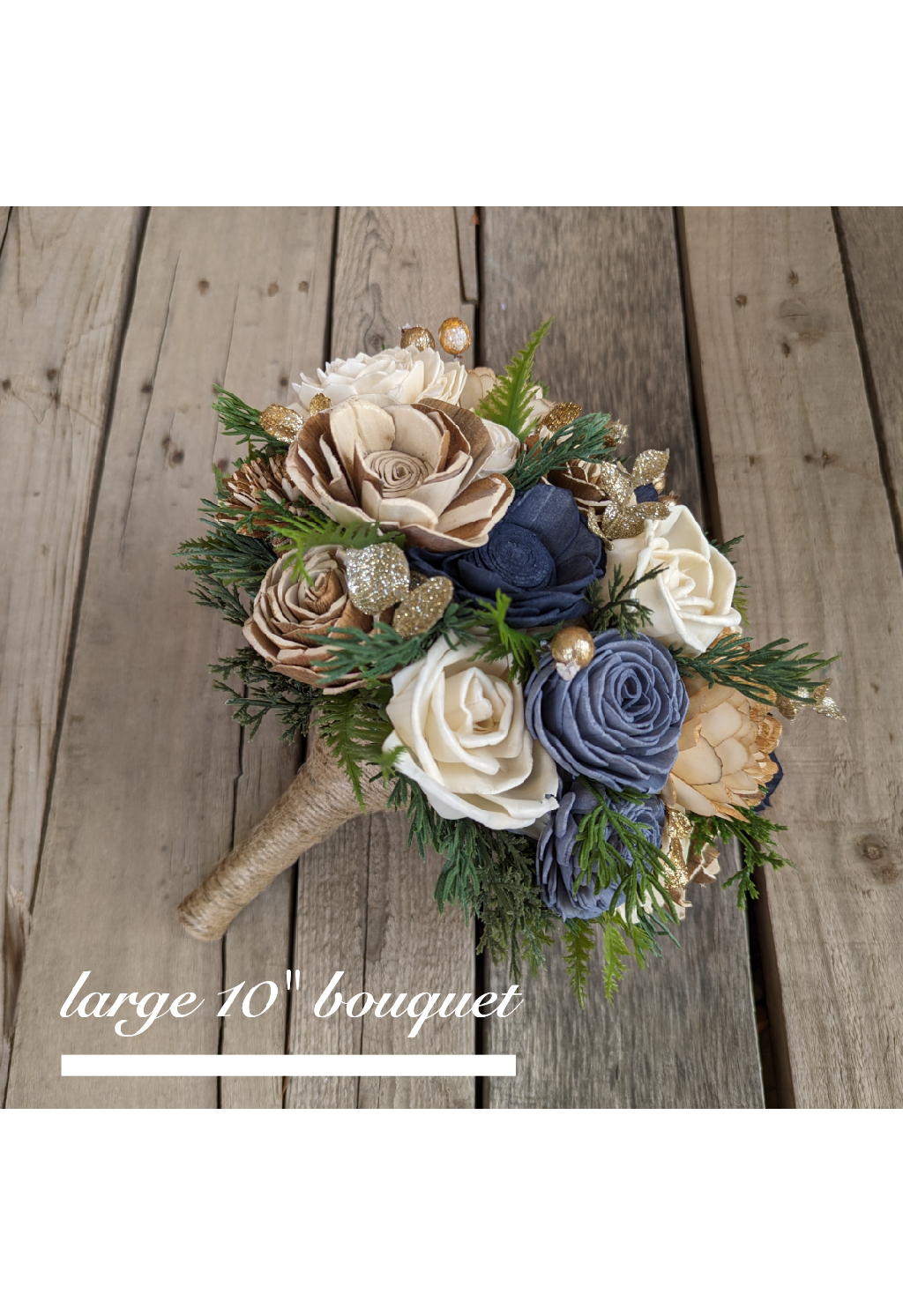 Navy Blue Wood Flower Bouquet, Navy & Gold Bridal Bouquet, Dusty Blue Wedding Flowers, Wooden Bride Bouquet, Navy and Slate Blue Bouquet