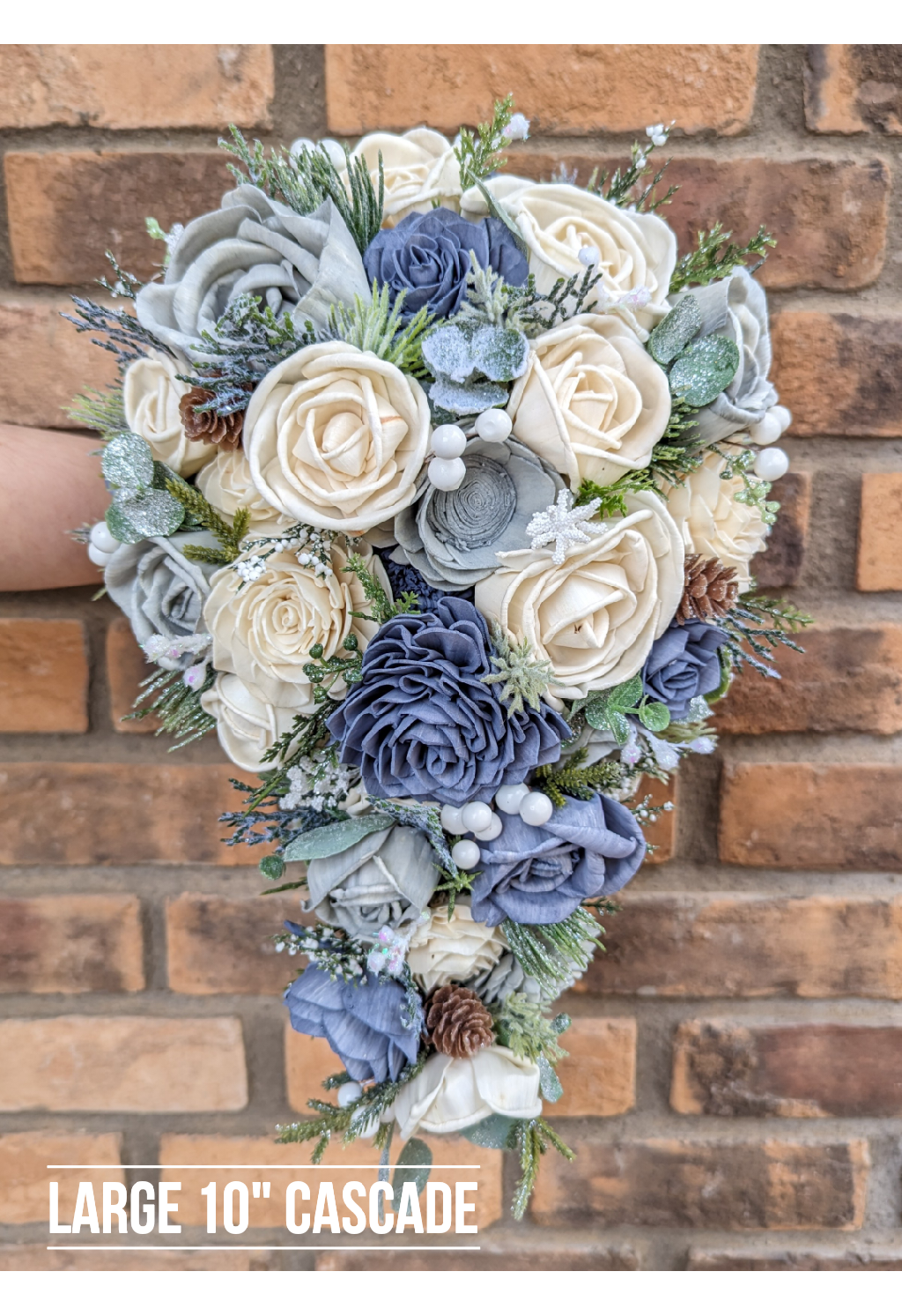 Winter Wedding Wood Flower Bouquet, Dusty Blue Wedding Bouquet, Sola Wood Flowers Christmas Bouquet