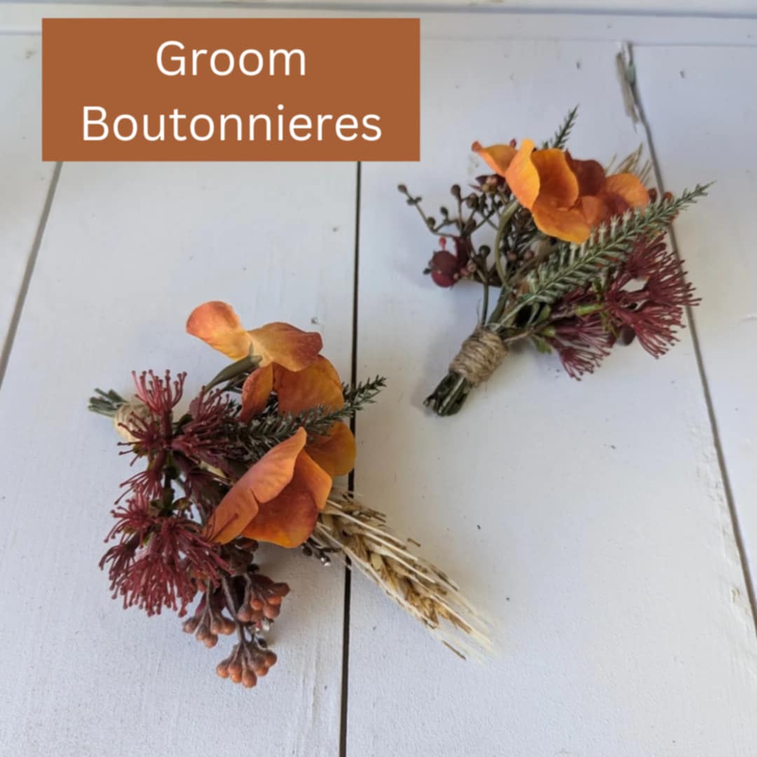 Artificial Fall Wedding Bouquets, Bridal Bouquet with Dark Burgundy Silk Flower Cosmos and Wheat, Moody Wedding Bouquet for Bride and Bridesmaids, Natural Boutonniere, Dark Moody Wedding Flowers