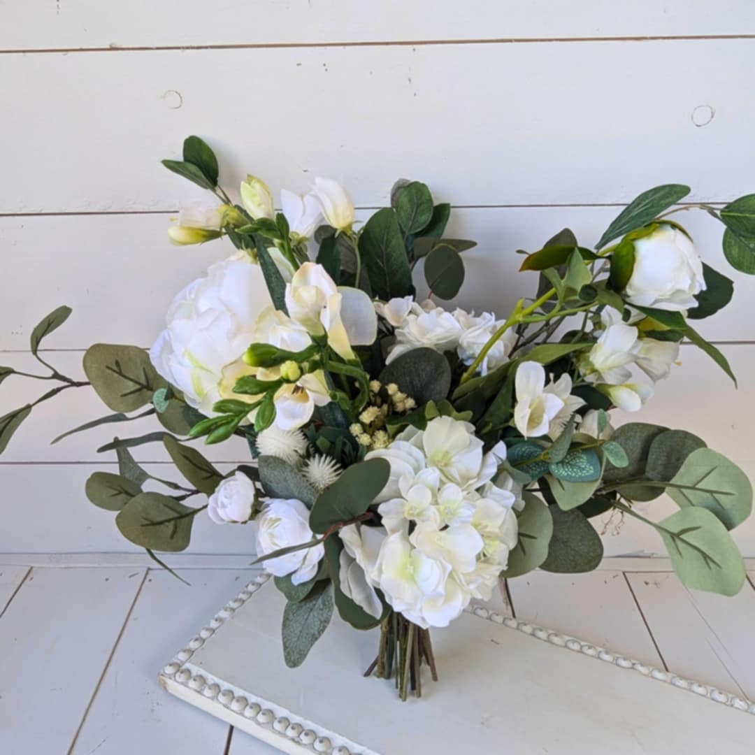 Premium Artificial Silk Flower Bouquet with Peonies and Roses, Cream and Green Natural Bridal Bouquet and Bridesmaid Flowers, Artificial Wedding Flowers, Silk Flower Bouquet, Wedding Bouquets