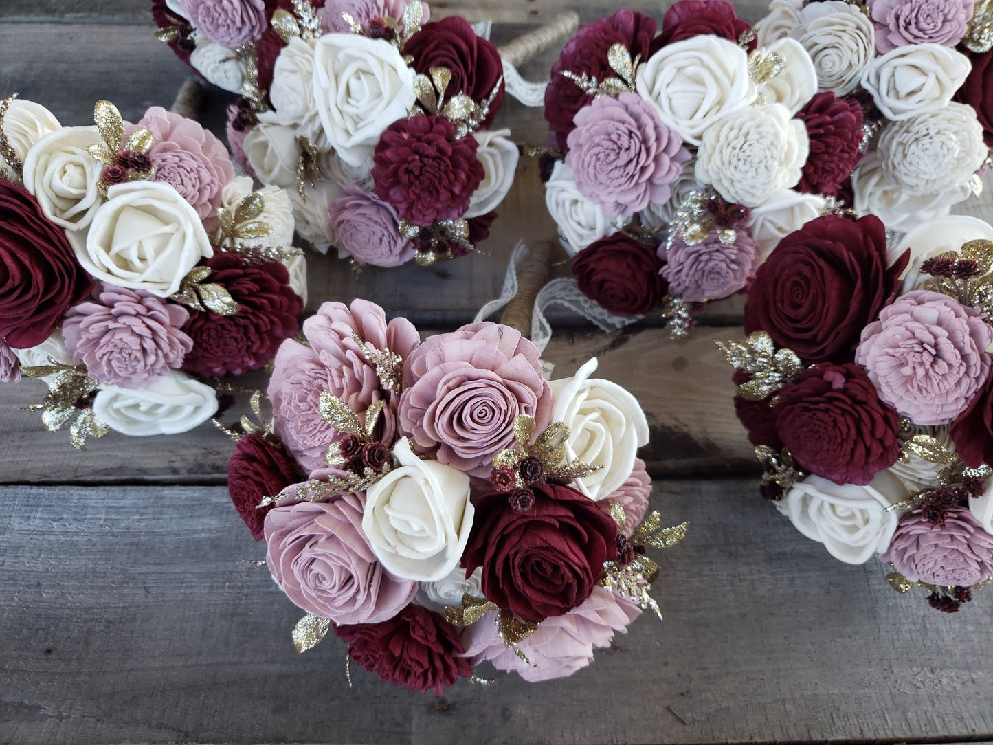 Wood Flower Bridesmaid Bouquet, Artificial Wedding Bouquet, Wooden Bridal Bouquet with Sola Wood Flowers