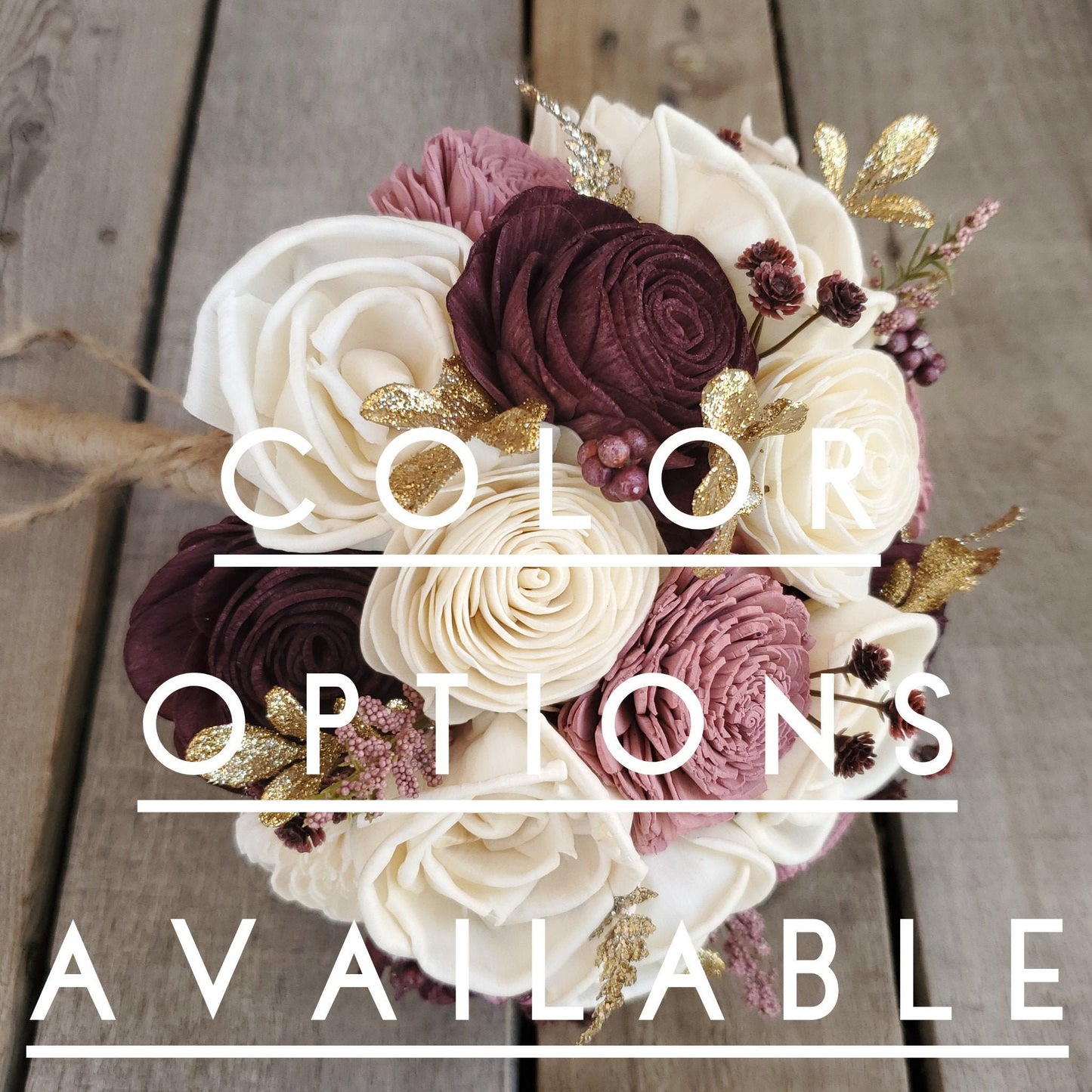 Wood Flower Bridesmaid Bouquet, Artificial Wedding Bouquet, Wooden Bridal Bouquet with Sola Wood Flowers