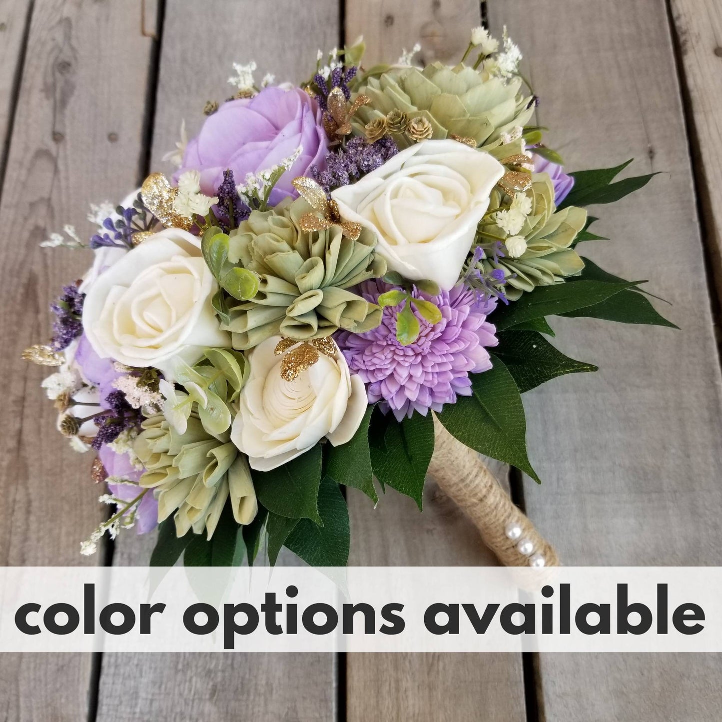 Wood Flower Bouquet with Gold Accent, Quinceanera Bouquet, Bridal Bouquet, Wedding Flowers, Sweet 15 Bouquet
