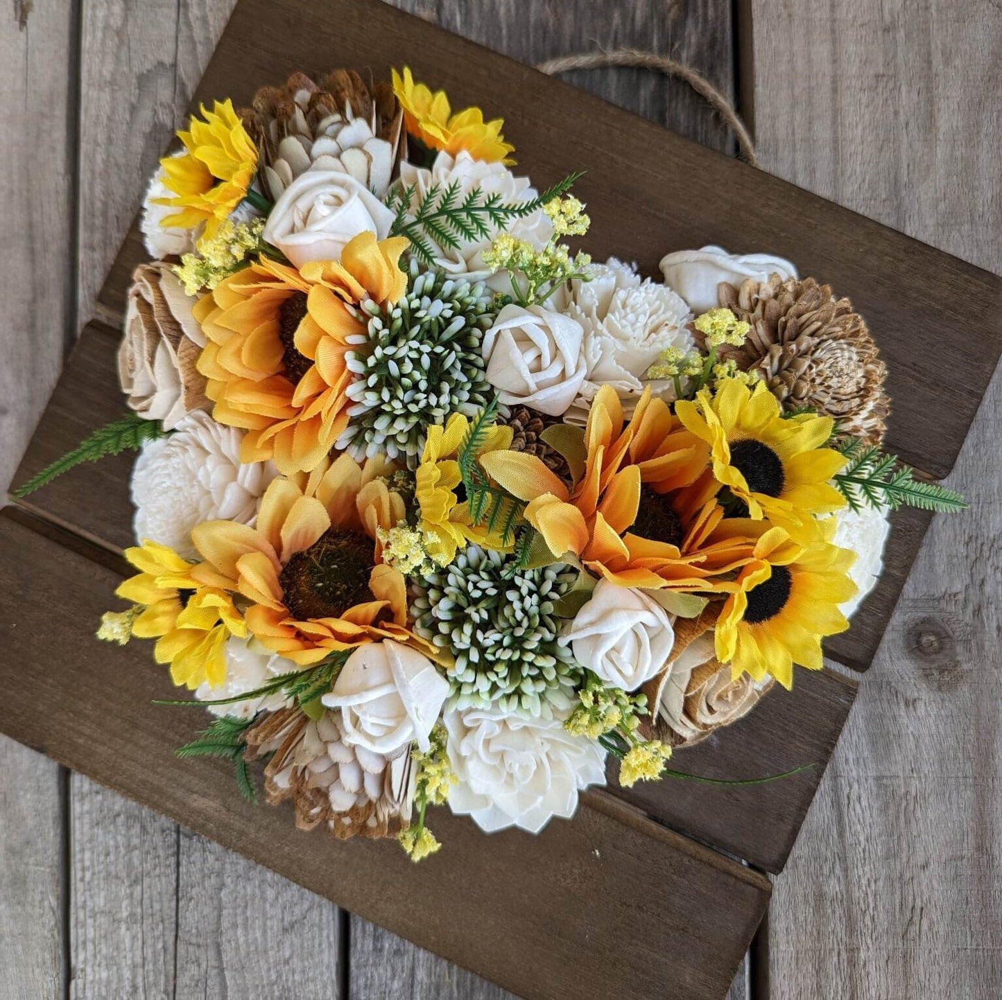 Wood Flower Heart Sign, Wooden Flower Art, Heart with Wood Flowers, Sunflower Home Decor, Thinking of You Floral Arrangement, Mother's Day