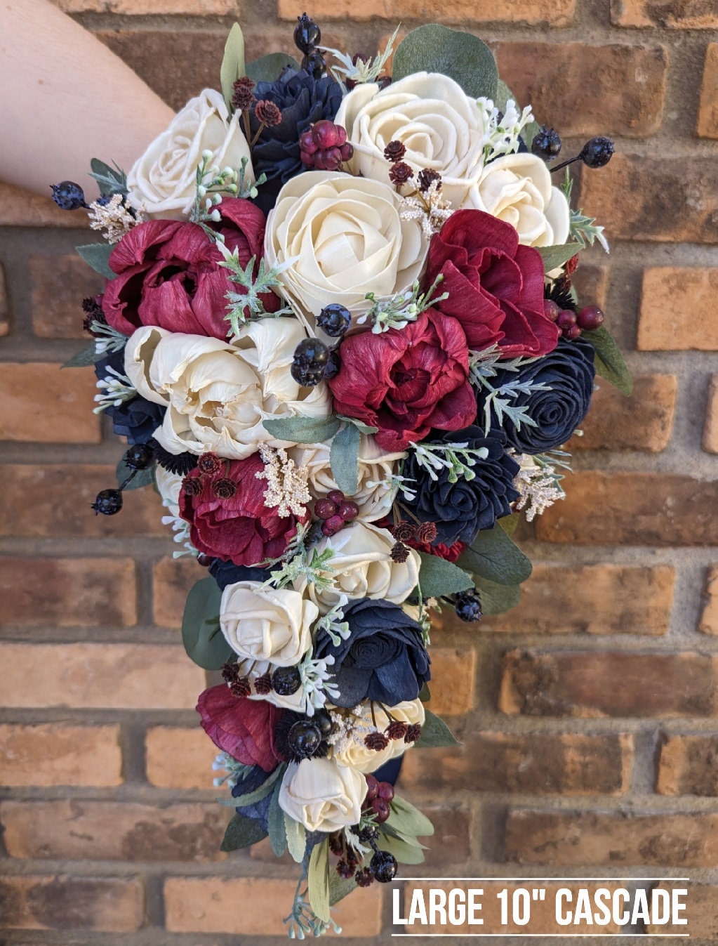 Wooden Flower Bouquet, Summer Wedding Bouquet, Burgundy Bridal Bouquet, Red White and Blue Wedding Flowers, Bridal Boutique