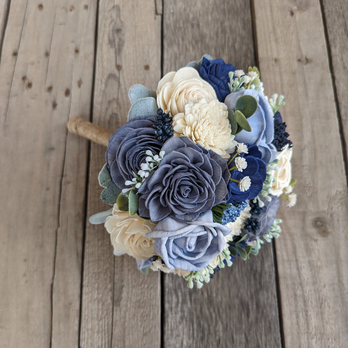Artificial Blue Wedding Bouquet with Sola Wood Flowers, Wooden Flower Bouquet, Royal Blue Bridal Bouquet, Dusty Blue Bridesmaid Flowers