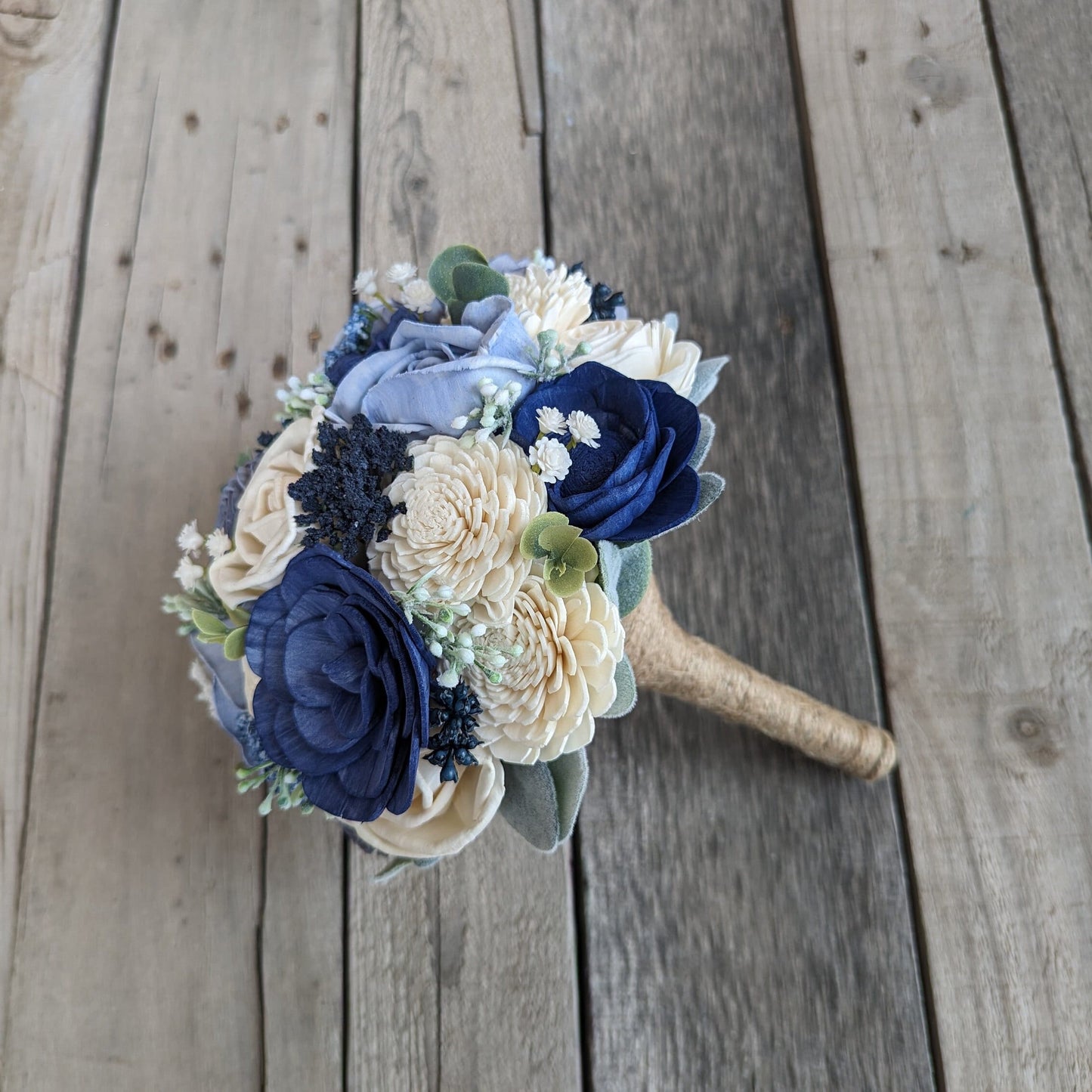 Artificial Blue Wedding Bouquet with Sola Wood Flowers, Wooden Flower Bouquet, Royal Blue Bridal Bouquet, Dusty Blue Bridesmaid Flowers