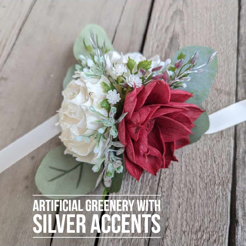 Artificial Corsage and Boutonniere Set, Wood Flower Wrist Corsage for Prom, Wooden Flower Corsage for Wedding, Wedding Boutonniere