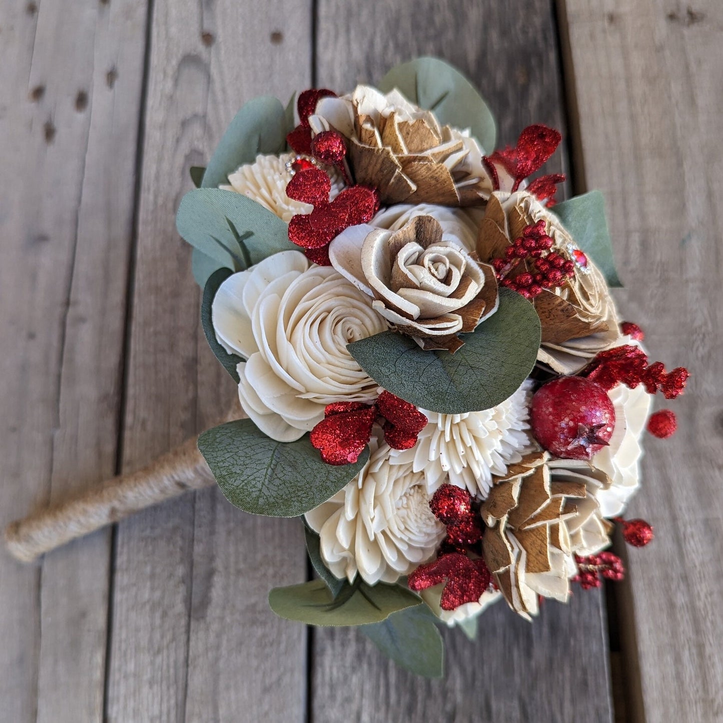 Pre-made Artificial Wood Flower Bouquet, Red Brooch Wooden Flower Bridal Bouquet, Artificial Wedding Bouquet, Bridesmaid Bouquets