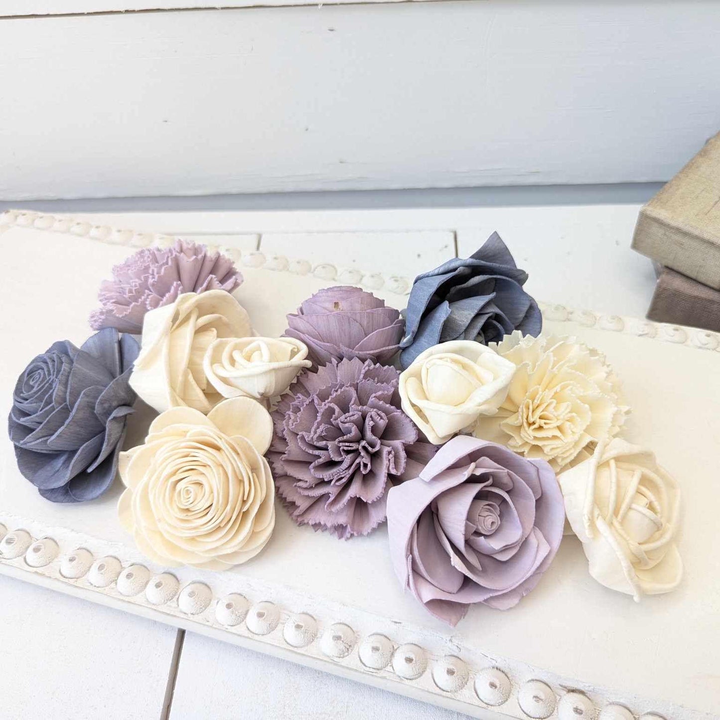 Sola Wood Flowers for Crafting in Slate Blue, Dusty Lavender, and Light Dusty Lavender, DIY Wooden Flowers or Wedding Cake, Bouquets