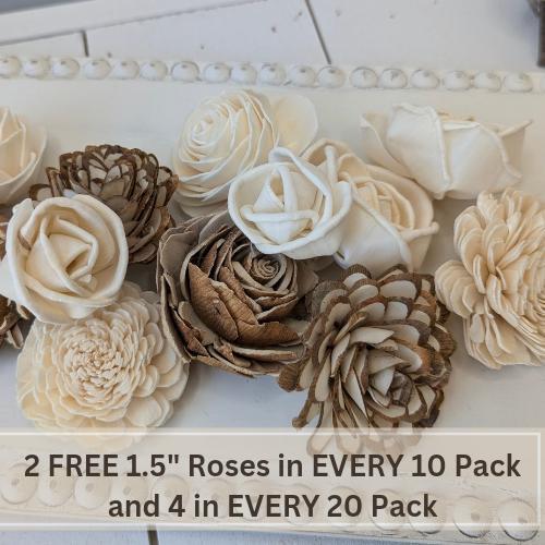 Sola Wood Flowers for Crafting in Natural Cream & Bark, DIY Wooden Flowers for Wedding Cake, Bouquets, Corsage, and Boutonnieres, Craft Kit