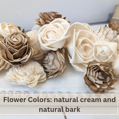 Sola Wood Flowers for Crafting in Natural Cream & Bark, DIY Wooden Flowers for Wedding Cake, Bouquets, Corsage, and Boutonnieres, Craft Kit