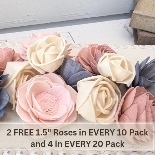 Sola Wood Flowers for Crafting in Slate Blue, Blush, Light Pink and Cream, DIY Wooden Flowers for Wedding Cake, Bouquets, Corsages, Bridal