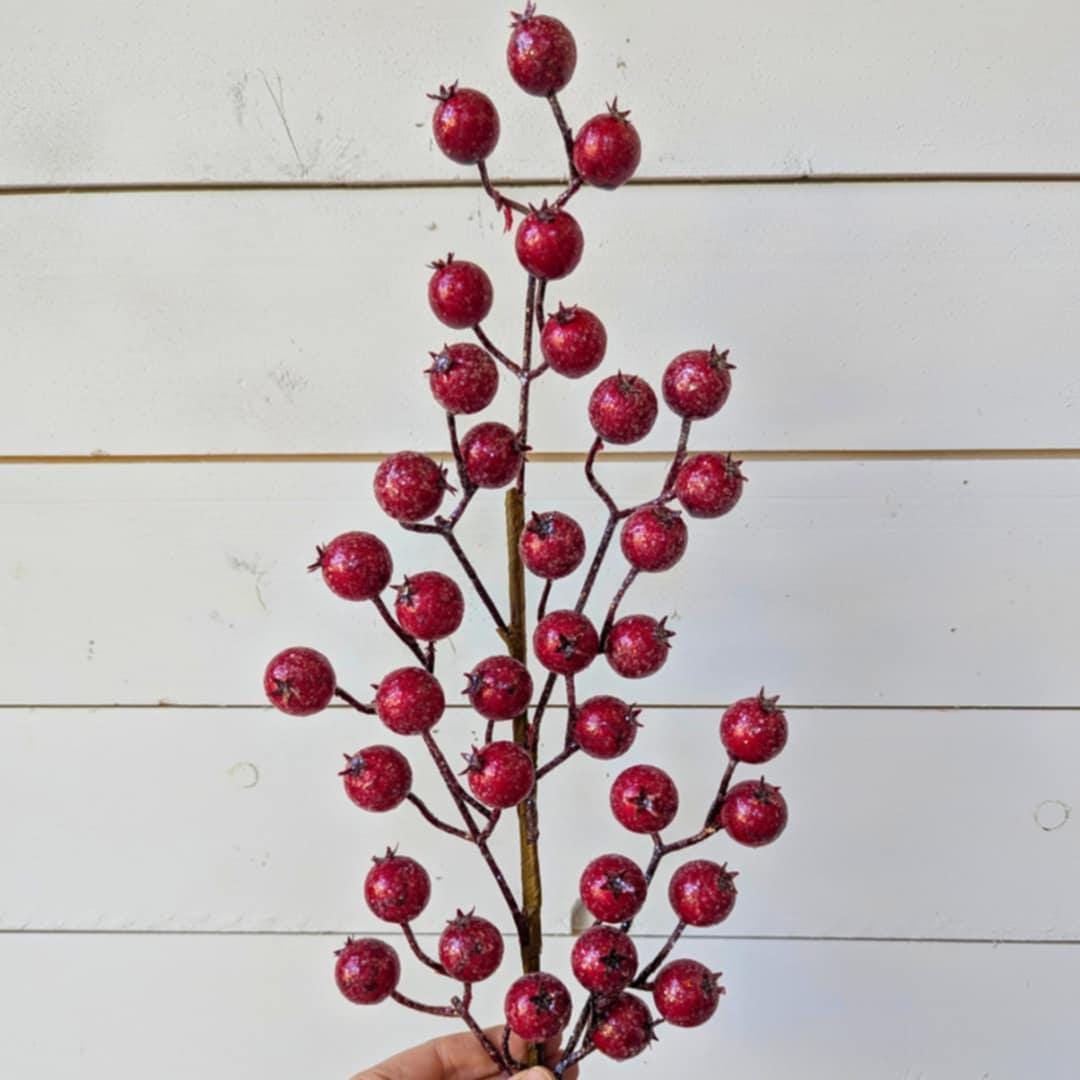 Red Glitter Berry Pods for Holiday Floral Arranging & Tree, Cranberries for Christmas Crafting, Sparkle Cranberries DIY Floral Arrangement