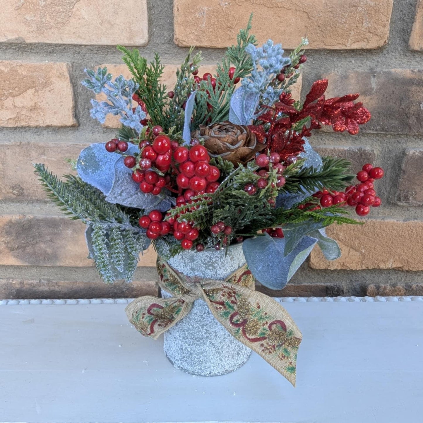 Holiday Pine Cone Flower Mason Jar Arrangement, Christmas Centerpiece, Holiday Hostess Gift, Festive Flower Table Centerpiece