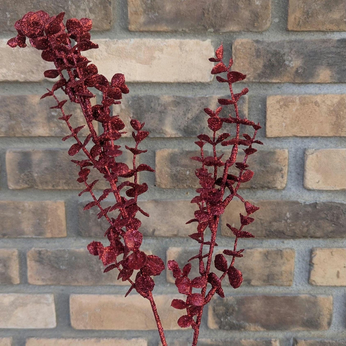 NEW Red Glitter Eucalyptus Stem, Artificial Red Eucalyptus for Crafting, Christmas Decor