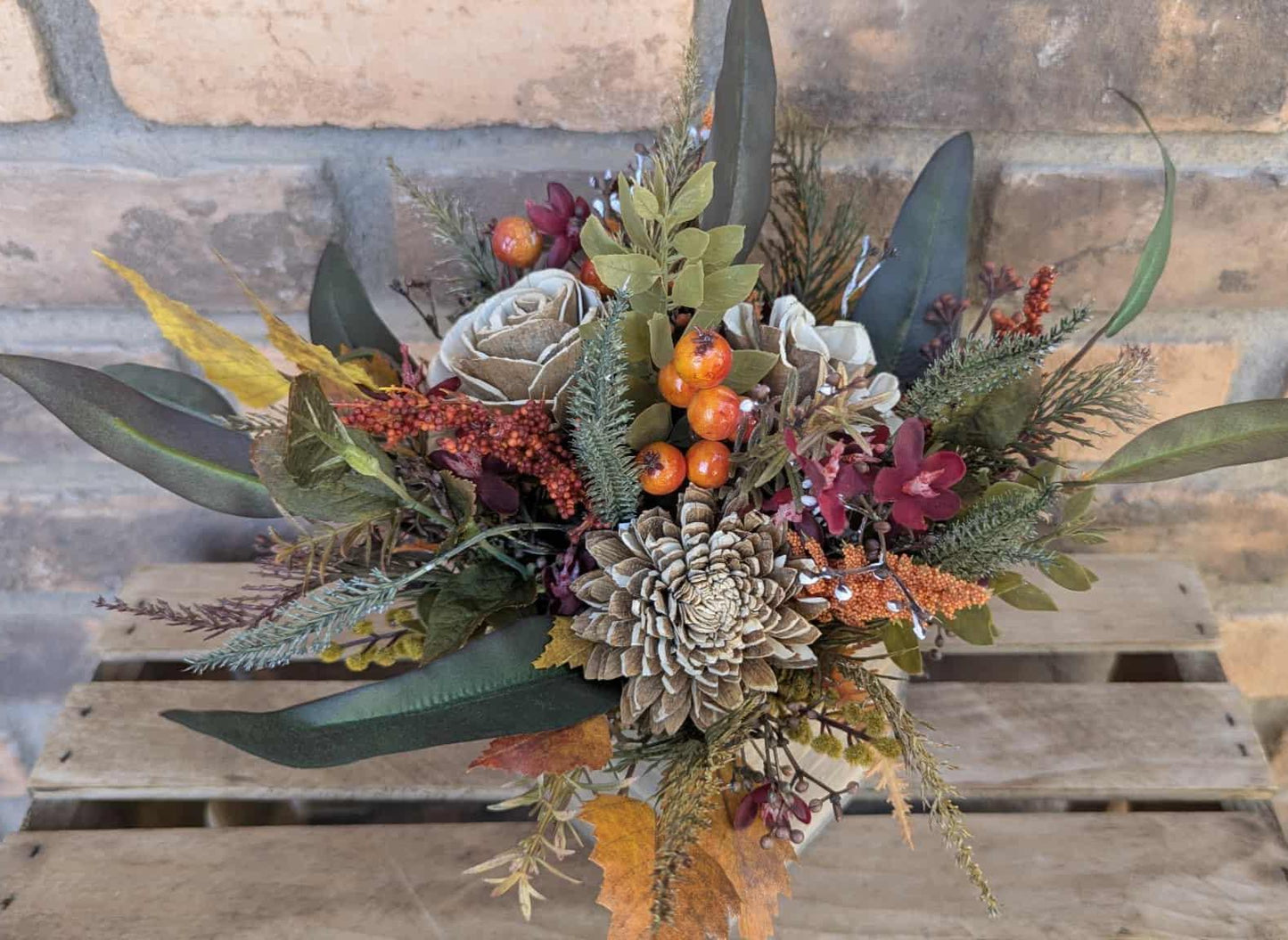 Fall Centerpiece for Thanksgiving Table, Fall Floral Arrangement, Thanksgiving Centerpiece, Fall Home Decor, Wood Flower Centerpiece Box