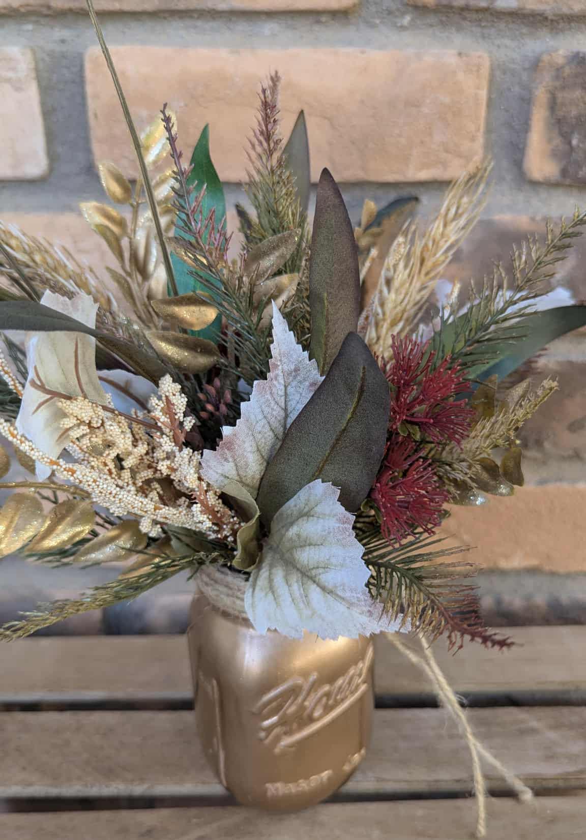 Fall Wood Flower Mason Jar Arrangement, Thanksgiving Table Centerpiece, Thanksgiving Hostess Gift, Autumn Wooden Flower Table Centerpiece