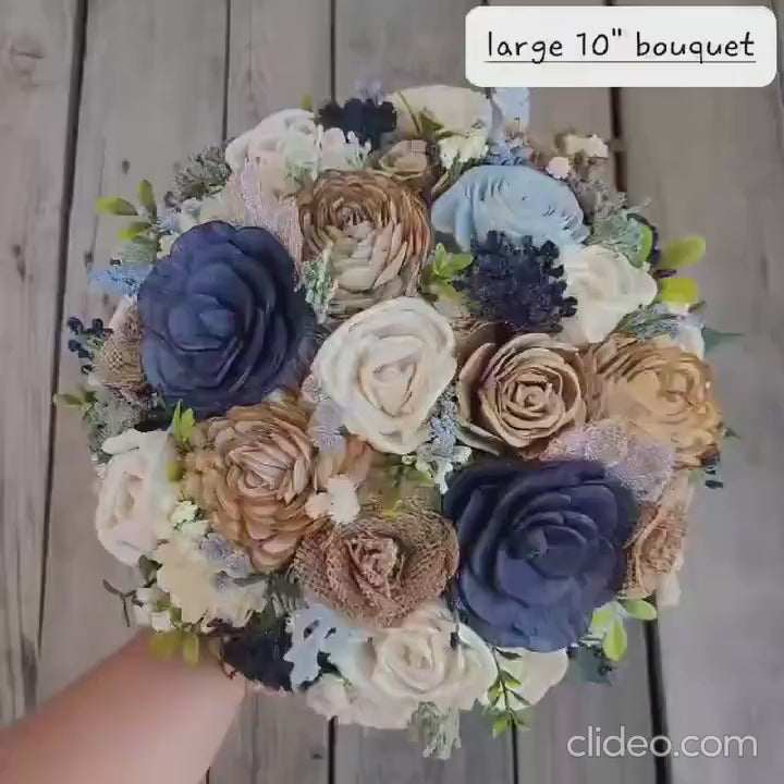 Navy Wood Flower Bouquet, Sola Wood Flowers Bouquet, Wooden Flower Bouquet, Bridal Bouquet, Dusty Blue Wedding Bouquet, Bridal Flowers