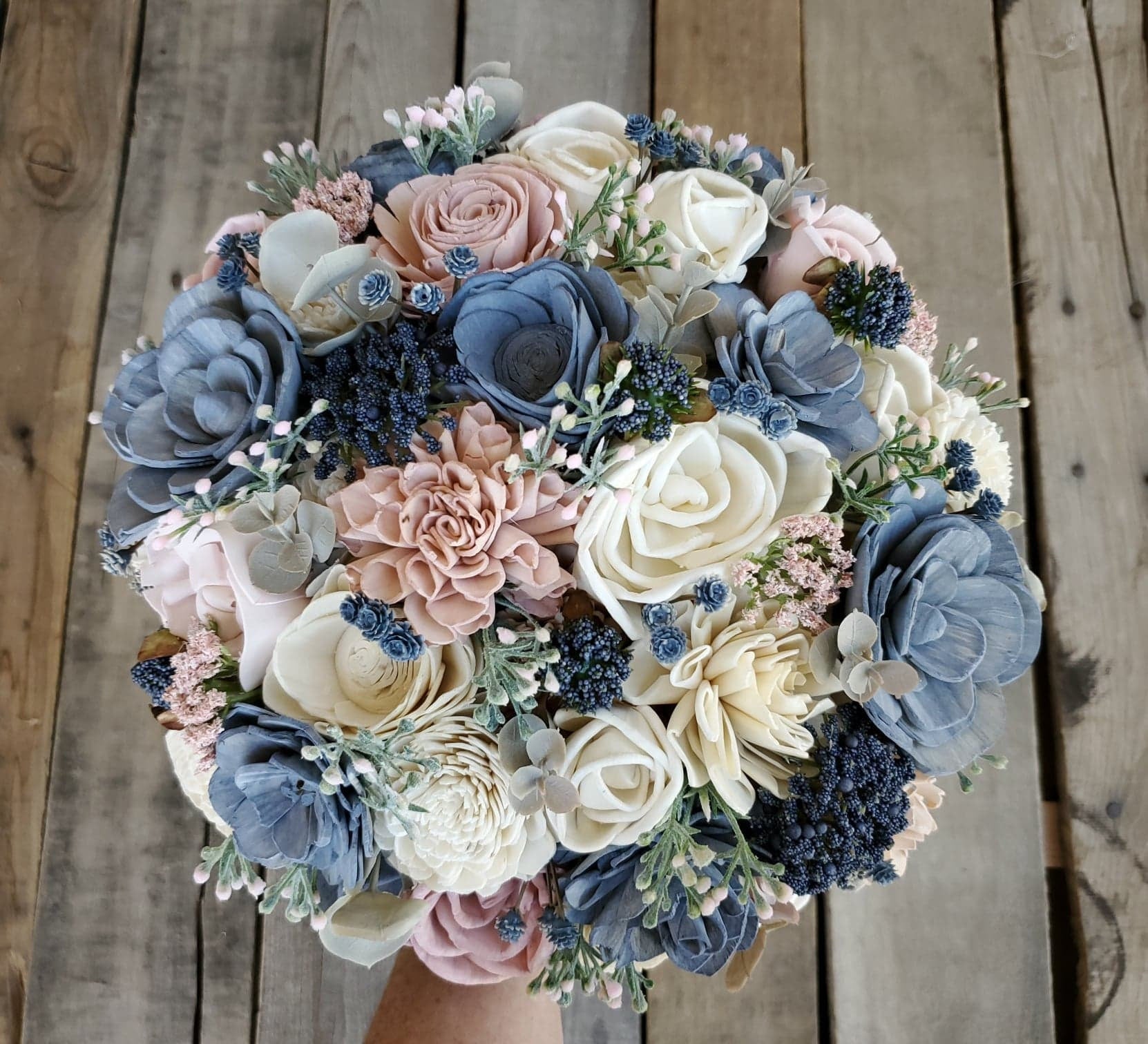 Slate Blue, Blush, and Light Pink Sola Wood Flower Bouquet