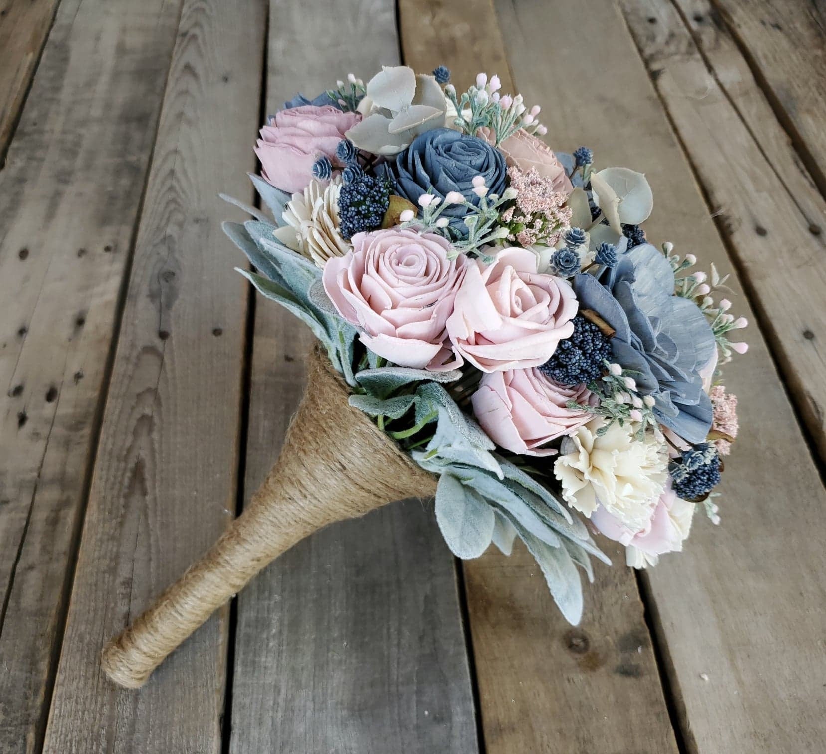 Slate Blue, Blush, and Light Pink Sola Wood Flower Bouquet