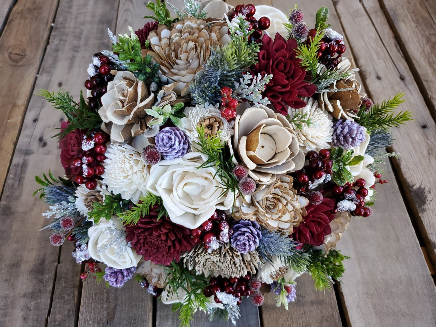 Sola Wood Flowers, Christmas Wedding Bouquet, Wood Flower Bouquet, Winter Bridal Bouquet, Burgundy Wooden Flower Bouquet