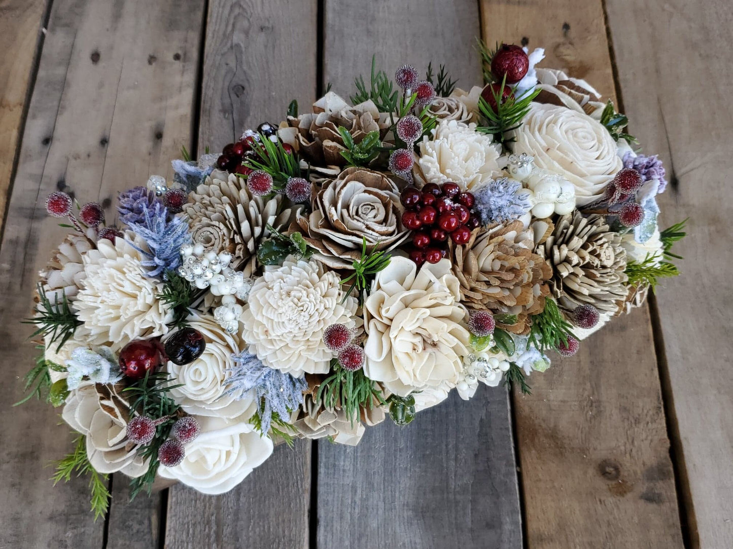 Rustic Christmas Wood Flower Centerpiece, Christmas Table Centerpiece, Holiday Hostess Gift, Holiday Table Decor, Wooden Flower Centerpiece