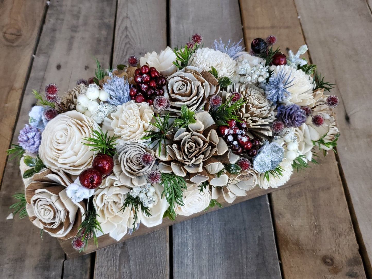 Rustic Christmas Wood Flower Centerpiece, Christmas Table Centerpiece, Holiday Hostess Gift, Holiday Table Decor, Wooden Flower Centerpiece