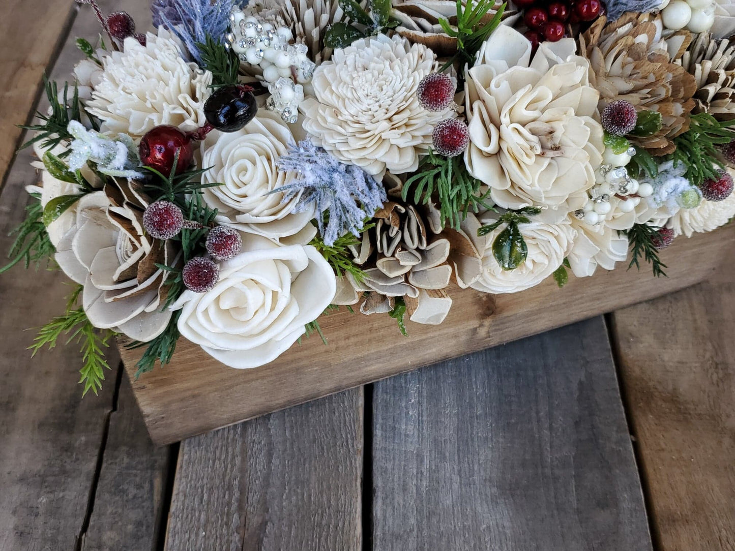 Rustic Christmas Wood Flower Centerpiece, Christmas Table Centerpiece, Holiday Hostess Gift, Holiday Table Decor, Wooden Flower Centerpiece