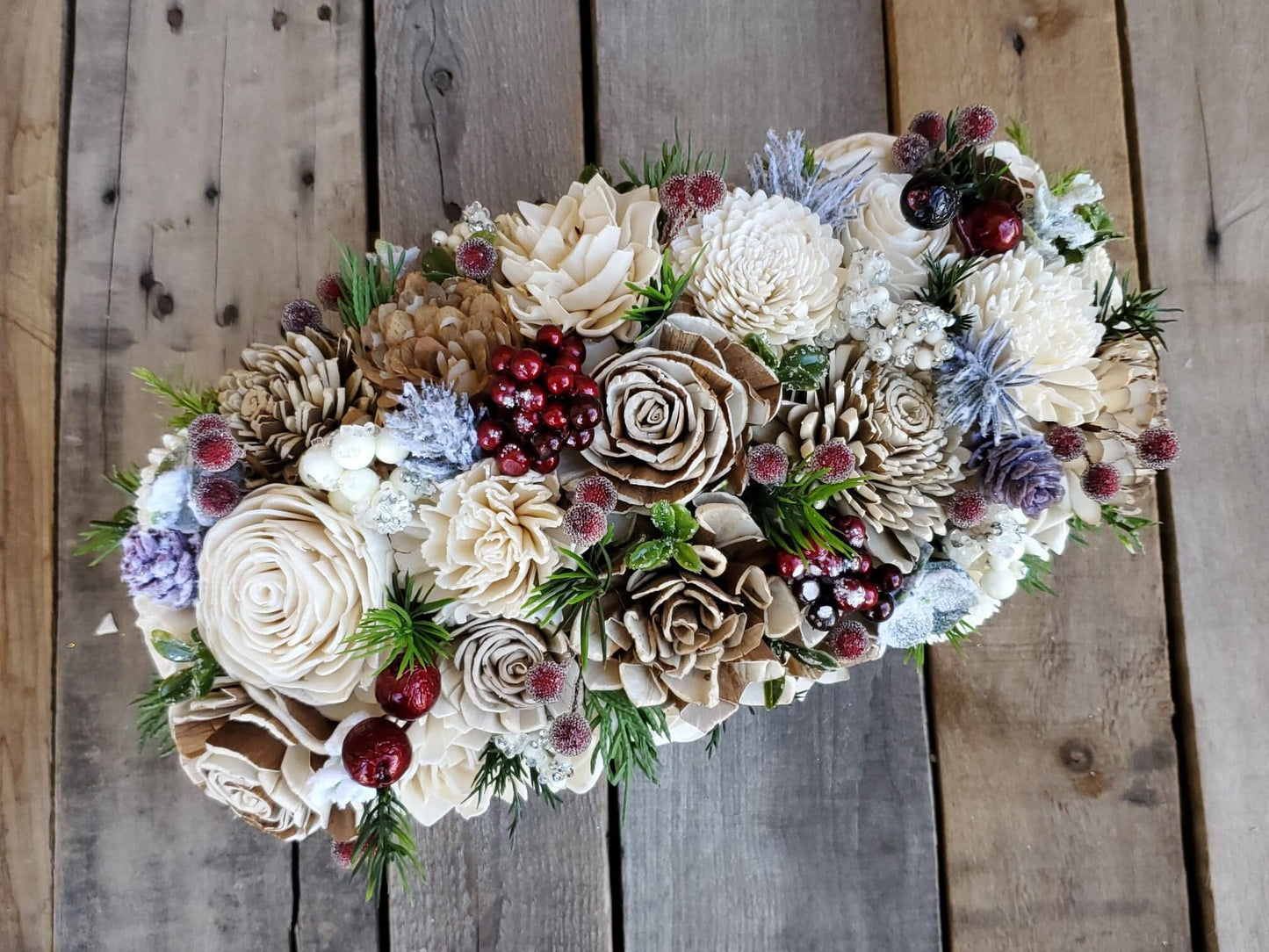 Rustic Christmas Wood Flower Centerpiece, Christmas Table Centerpiece, Holiday Hostess Gift, Holiday Table Decor, Wooden Flower Centerpiece