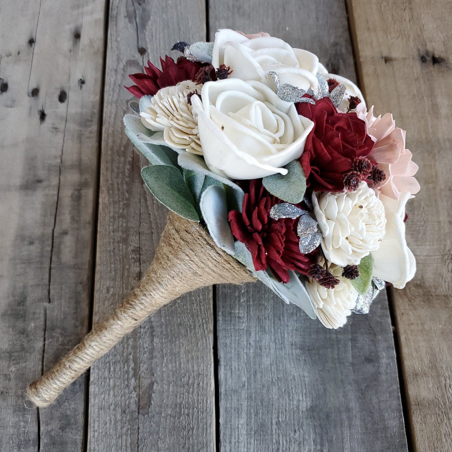 Burgundy Wood Flower Bouquet, Wooden Flower Bouquet, Wood Wedding Flowers, Burgundy Bridal Bouquet, Wedding Bouquets for Bride