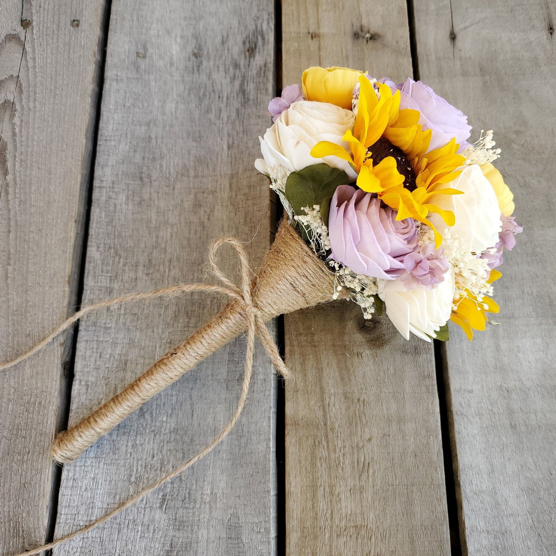 Wood Flower Bouquet with Sunflowers, Sunflower Bridal Bouquet, Wooden Flower Bouquet, Fall Wedding Bouquet, Sola Wood Flowers