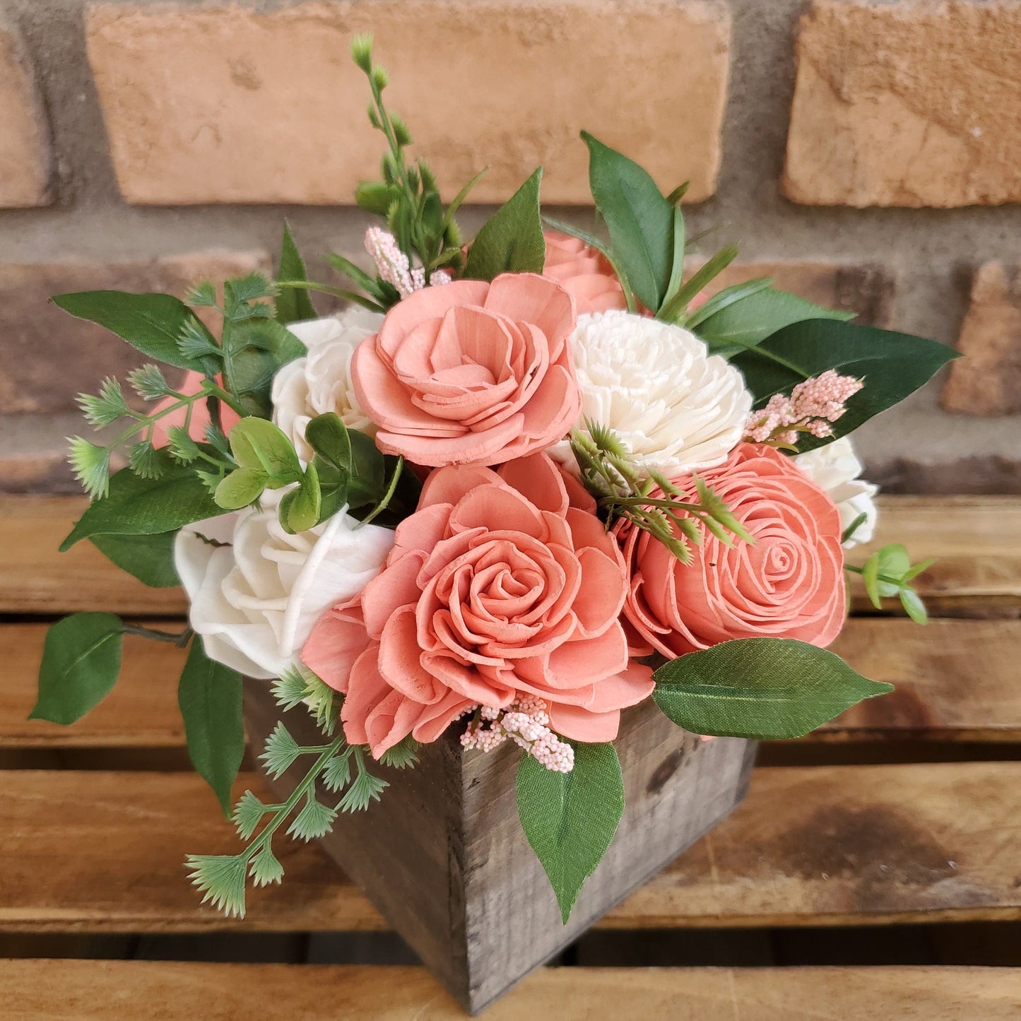 Wood Flower Floral Arrangement, Table Centerpiece, Flower Box, Wedding, Get Well, Flower Arrangement, Shelf Decor Mother's Day
