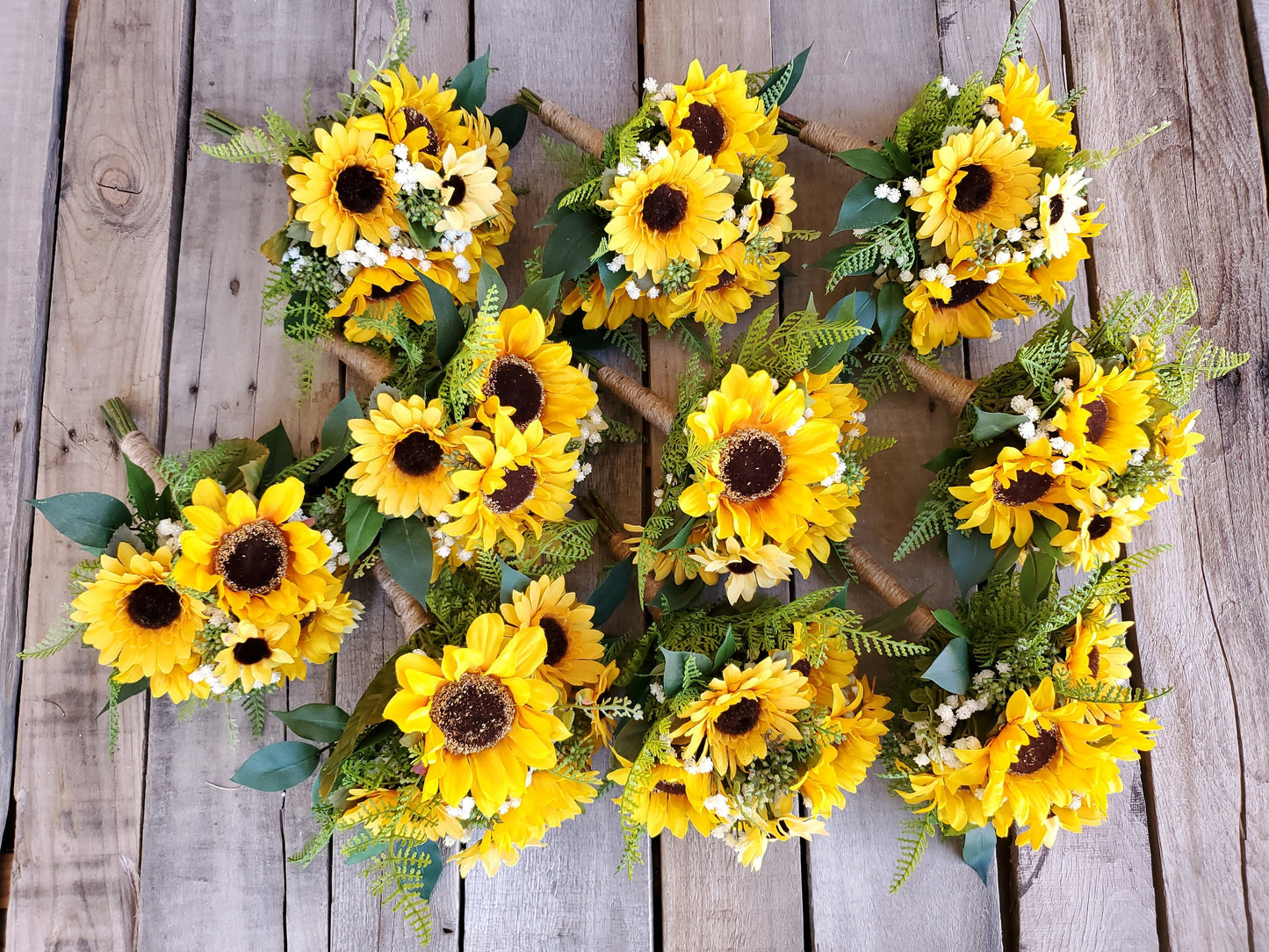 Silk Sunflower Wedding Bouquet with Baby's Breath, Sunflower Wedding Flowers, Bridal or Bridesmaid Bouquet