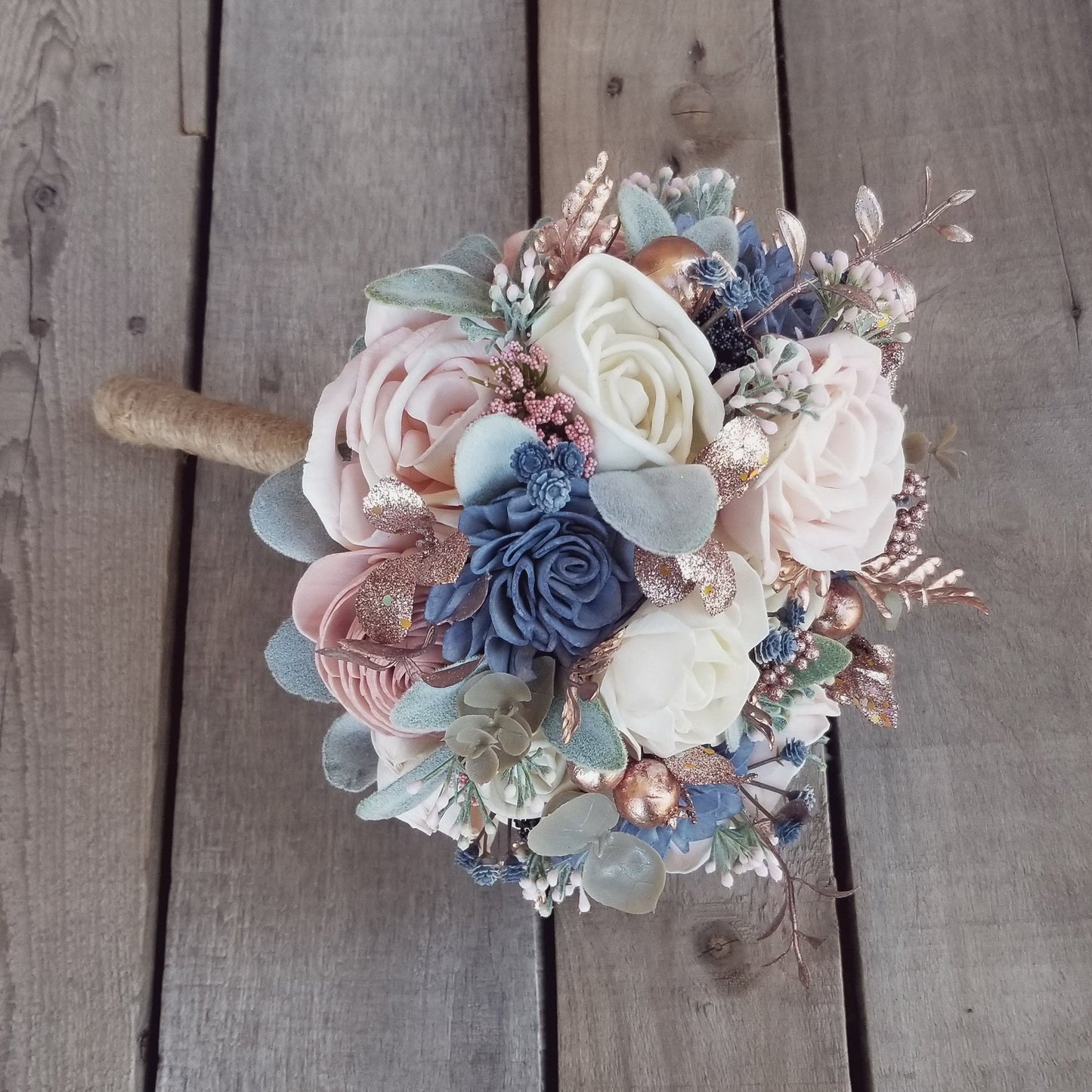 Sola Wood Flowers Wood Flower Bouquet Slate Blue and Blush Wedding Rose Gold Wedding Bridal Bouquet Wood Bouquet Bridal Flowers Dusty Blue