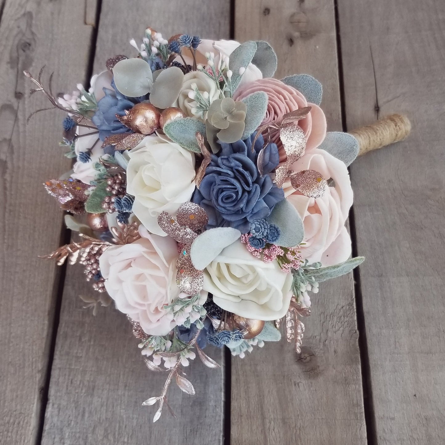 Sola Wood Flowers Wood Flower Bouquet Slate Blue and Blush Wedding Rose Gold Wedding Bridal Bouquet Wood Bouquet Bridal Flowers Dusty Blue