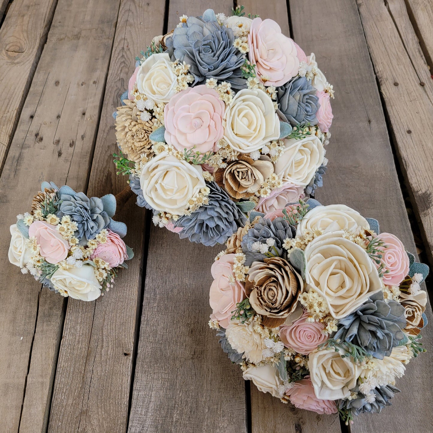 Wood Flower Bride Bouquet, Rustic Wedding Flowers, Bridal Bouquet with Pearls, Wooden Flowers