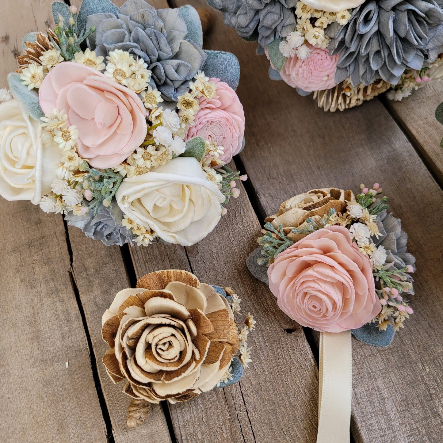 Wood Flower Bride Bouquet, Rustic Wedding Flowers, Bridal Bouquet with Pearls, Wooden Flowers