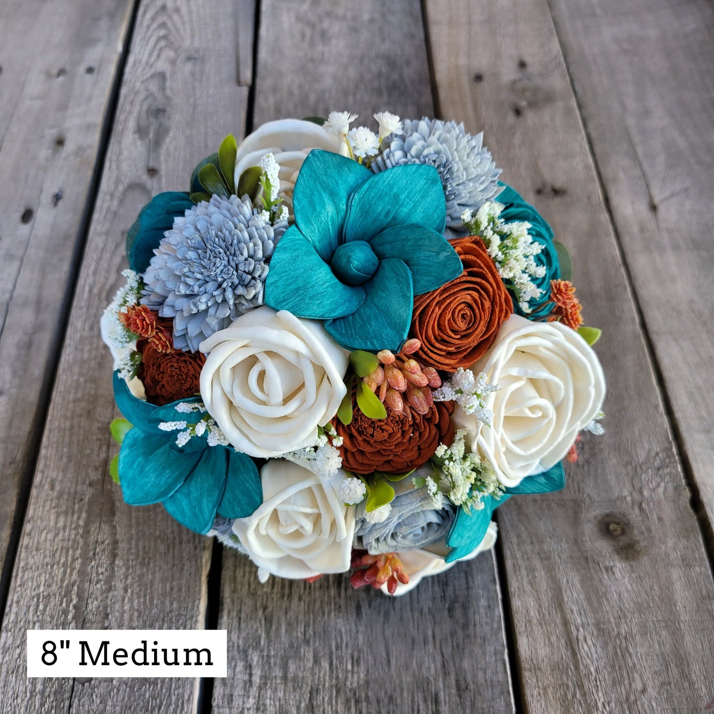 Fall Wedding Sola Wood Flower Bouquet, Wooden Bouquet, Burnt Orange Bridal Flowers