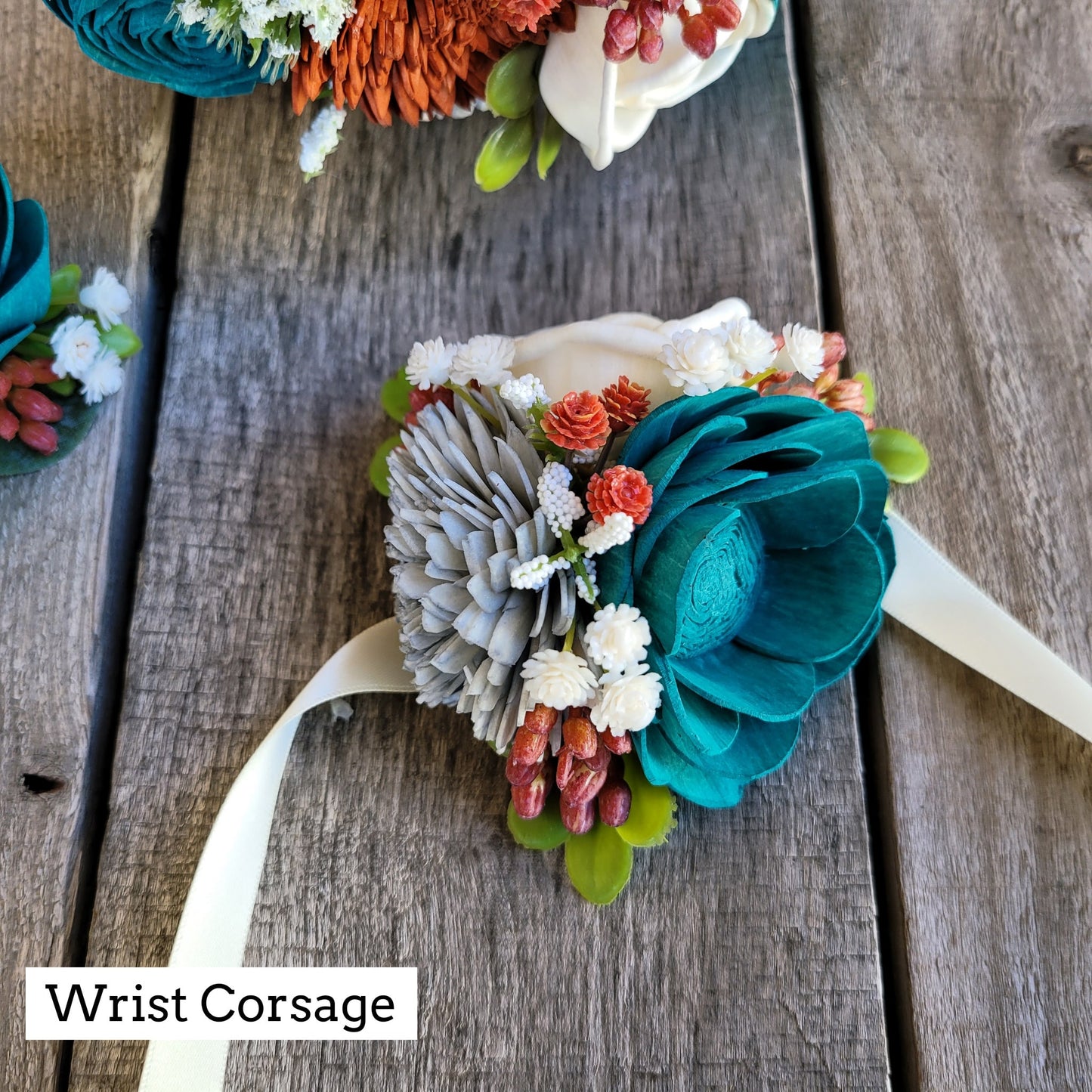 Fall Wedding Sola Wood Flower Bouquet, Wooden Bouquet, Burnt Orange Bridal Flowers