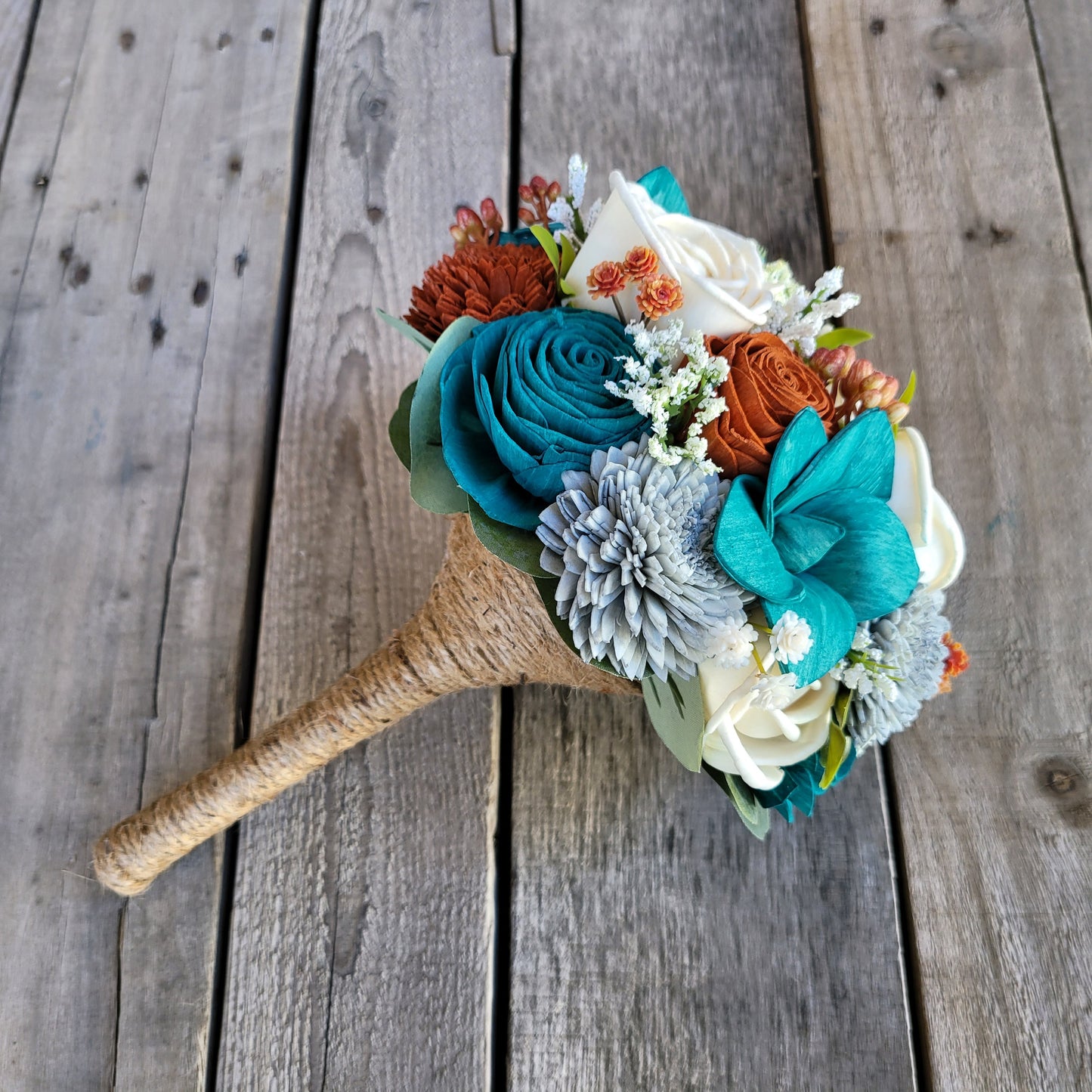 Fall Wedding Sola Wood Flower Bouquet, Wooden Bouquet, Burnt Orange Bridal Flowers