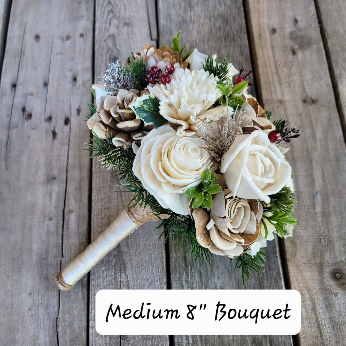 Champagne Wood Flower Christmas Wedding Bouquet, Winter Wedding Bouquet, Christmas Flower Bouquet, Wooden Bridal Bouquet, Wedding Flowers