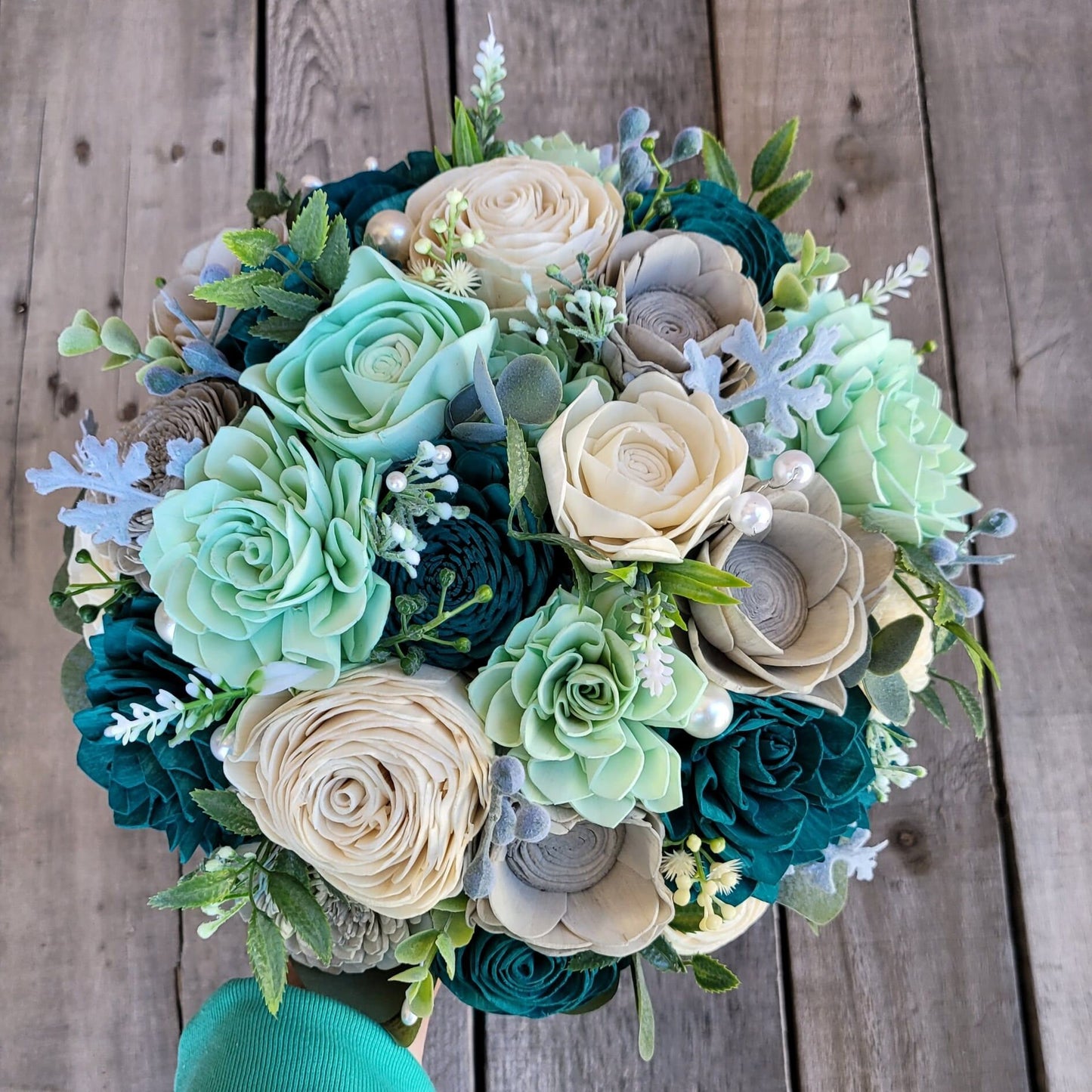 Wood Flower Beach Wedding Bouquet, Beach Bridal Bouquet, Wedding Flowers with Pearls, Oasis David's Bridal Flowers, Wooden Bouquet