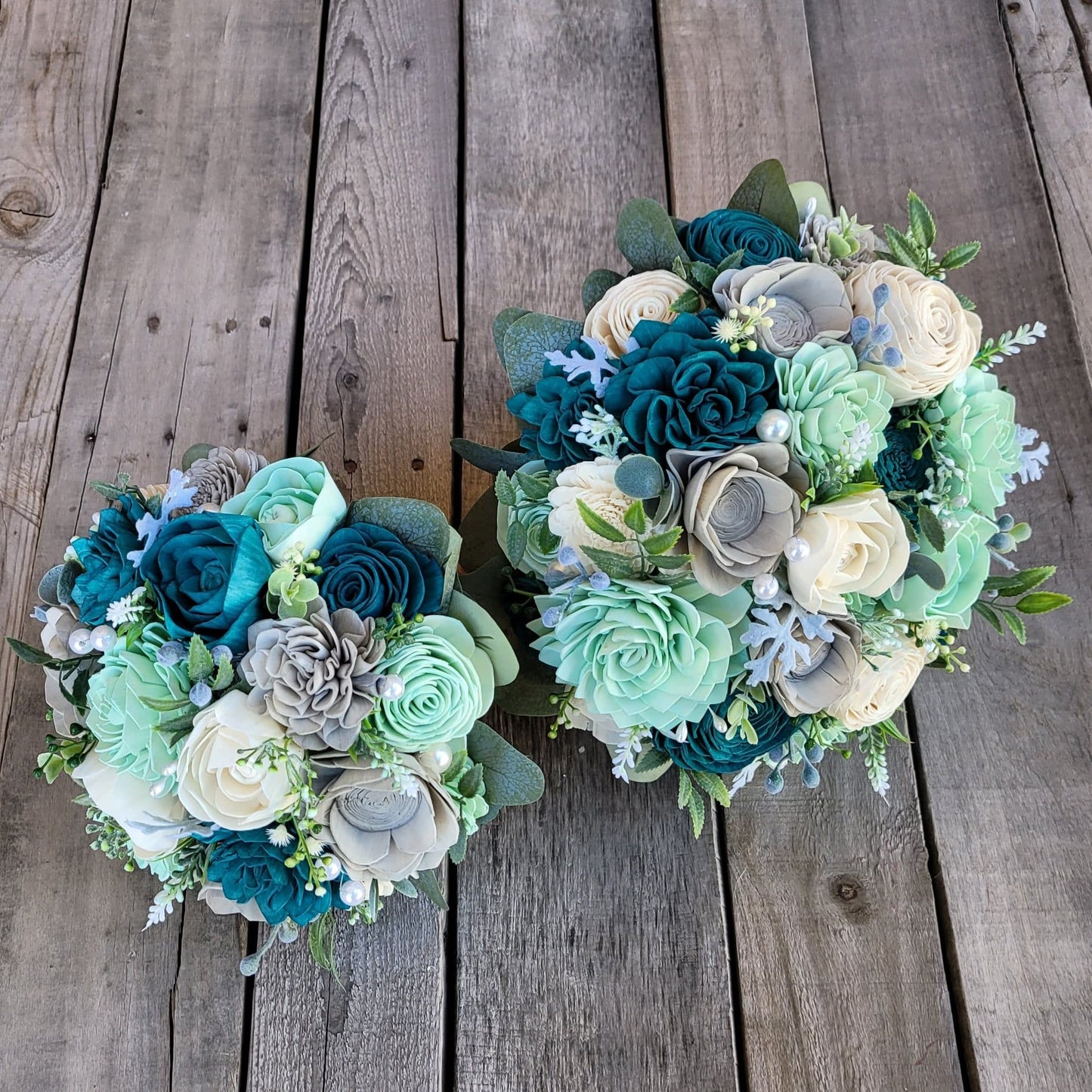 Wood Flower Beach Wedding Bouquet, Beach Bridal Bouquet, Wedding Flowers with Pearls, Oasis David's Bridal Flowers, Wooden Bouquet
