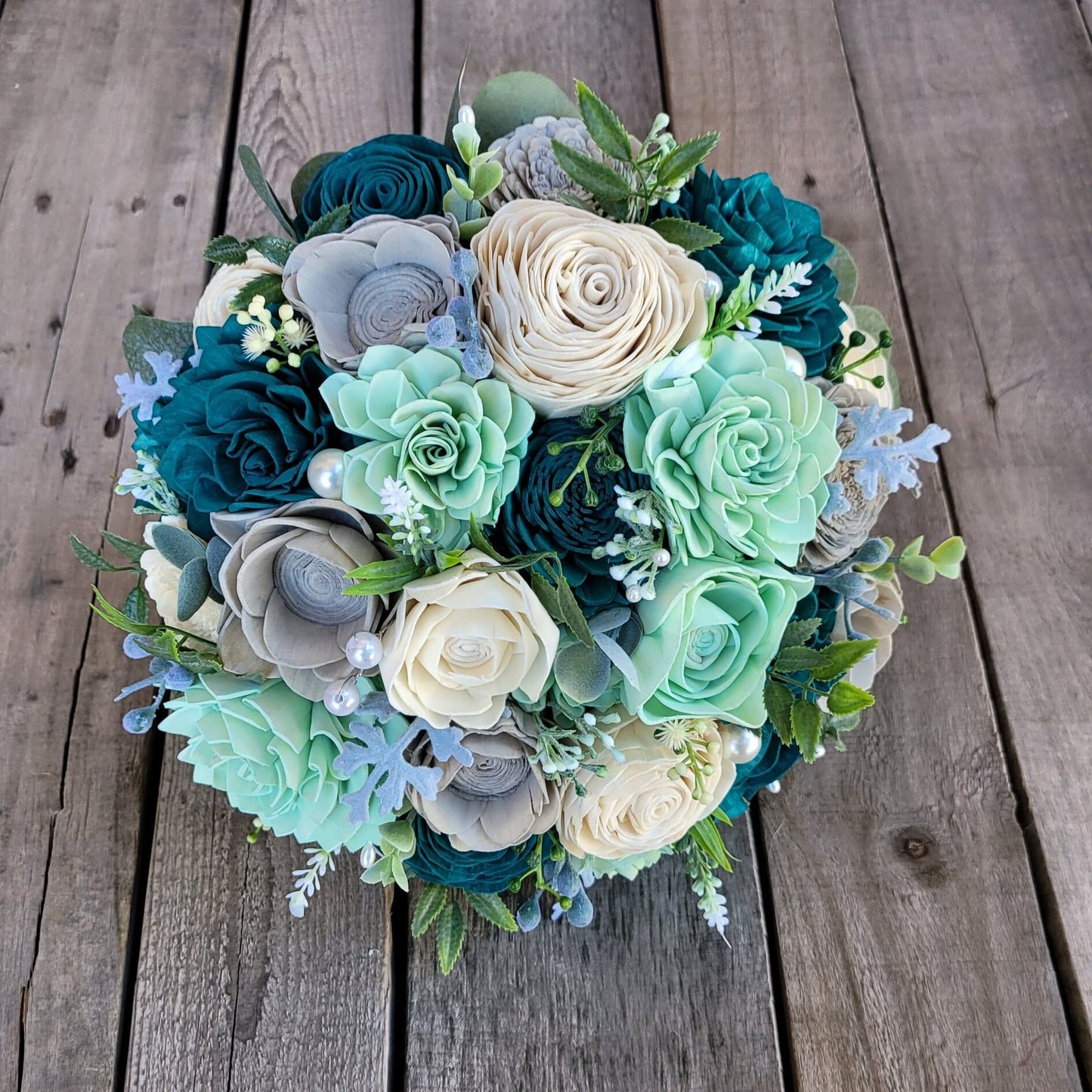 Wood Flower Beach Wedding Bouquet, Beach Bridal Bouquet, Wedding Flowers with Pearls, Oasis David's Bridal Flowers, Wooden Bouquet