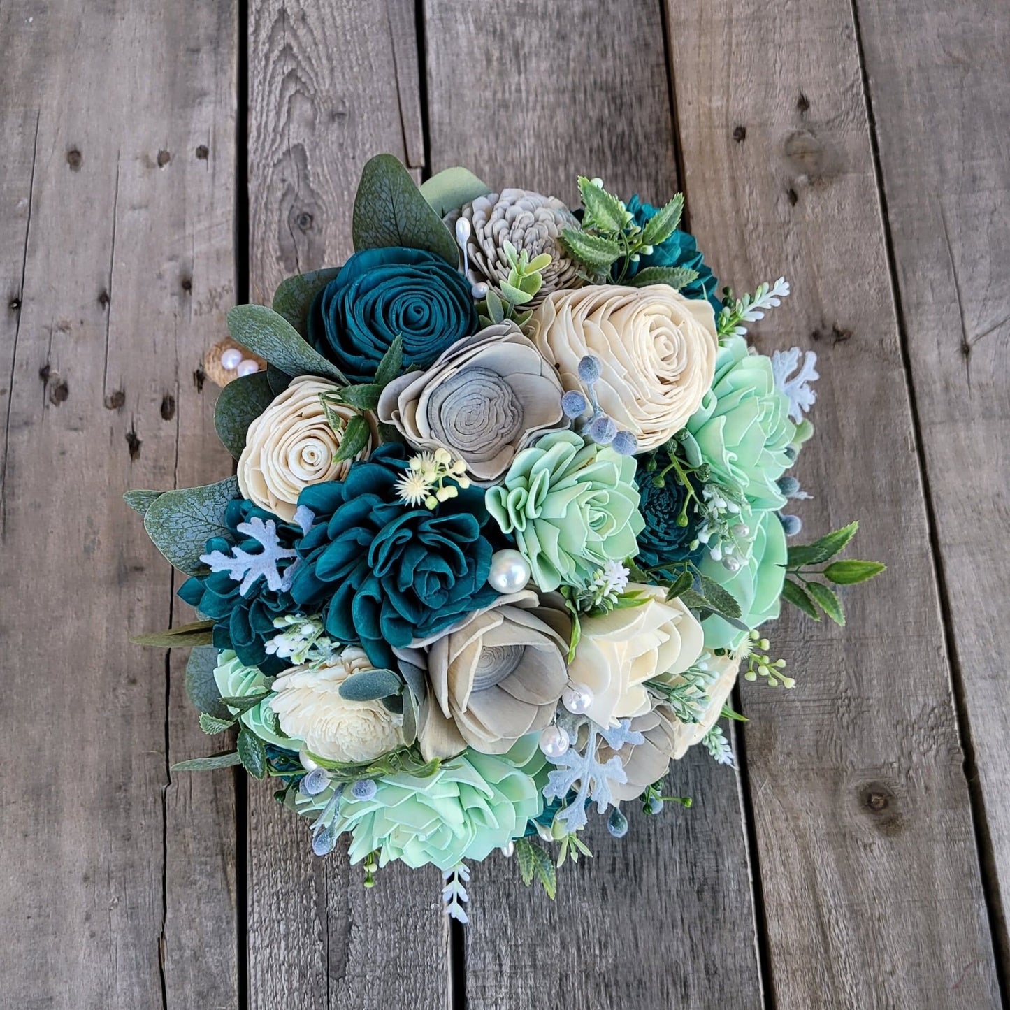 Wood Flower Beach Wedding Bouquet, Beach Bridal Bouquet, Wedding Flowers with Pearls, Oasis David's Bridal Flowers, Wooden Bouquet