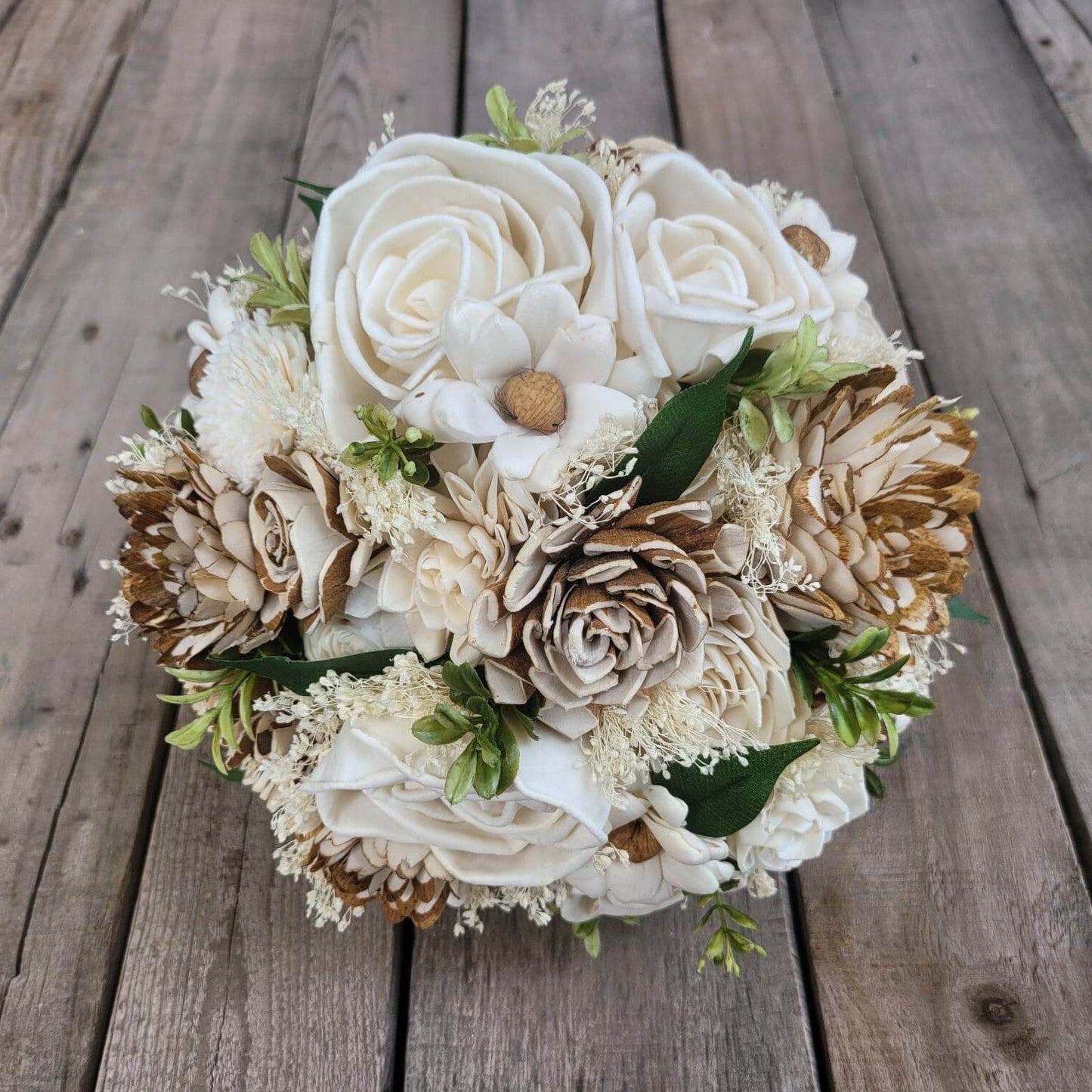 Wood Flower Bridal Bouquet, Rustic Wedding Bouquet, Natural Wooden Bride Bouquet, Sola Wood Wedding Flowers