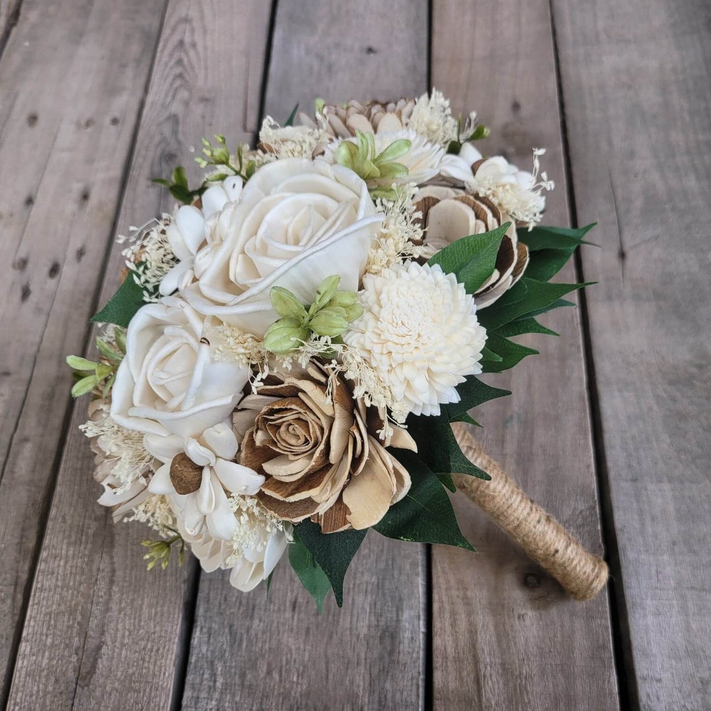 Wood Flower Bridal Bouquet, Rustic Wedding Bouquet, Natural Wooden Bride Bouquet, Sola Wood Wedding Flowers