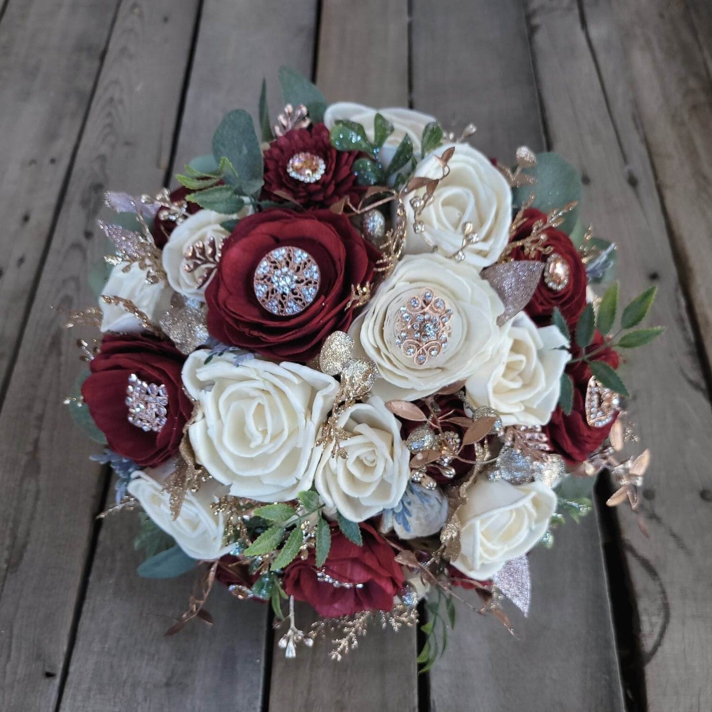 Burgundy Wood Flower Brooch Bouquet, Rose Gold Wedding Bouquet, Wooden Bride Bouquet, Burgundy Bridal Bouquet